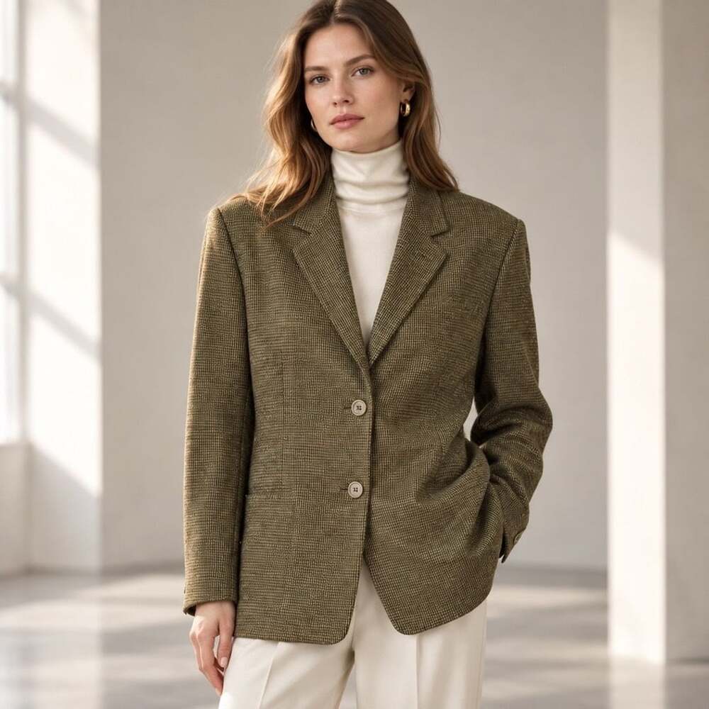 Sheridan Barnett Blazer Size 12 Green Brown Plaid Tweed Suit Jacket
